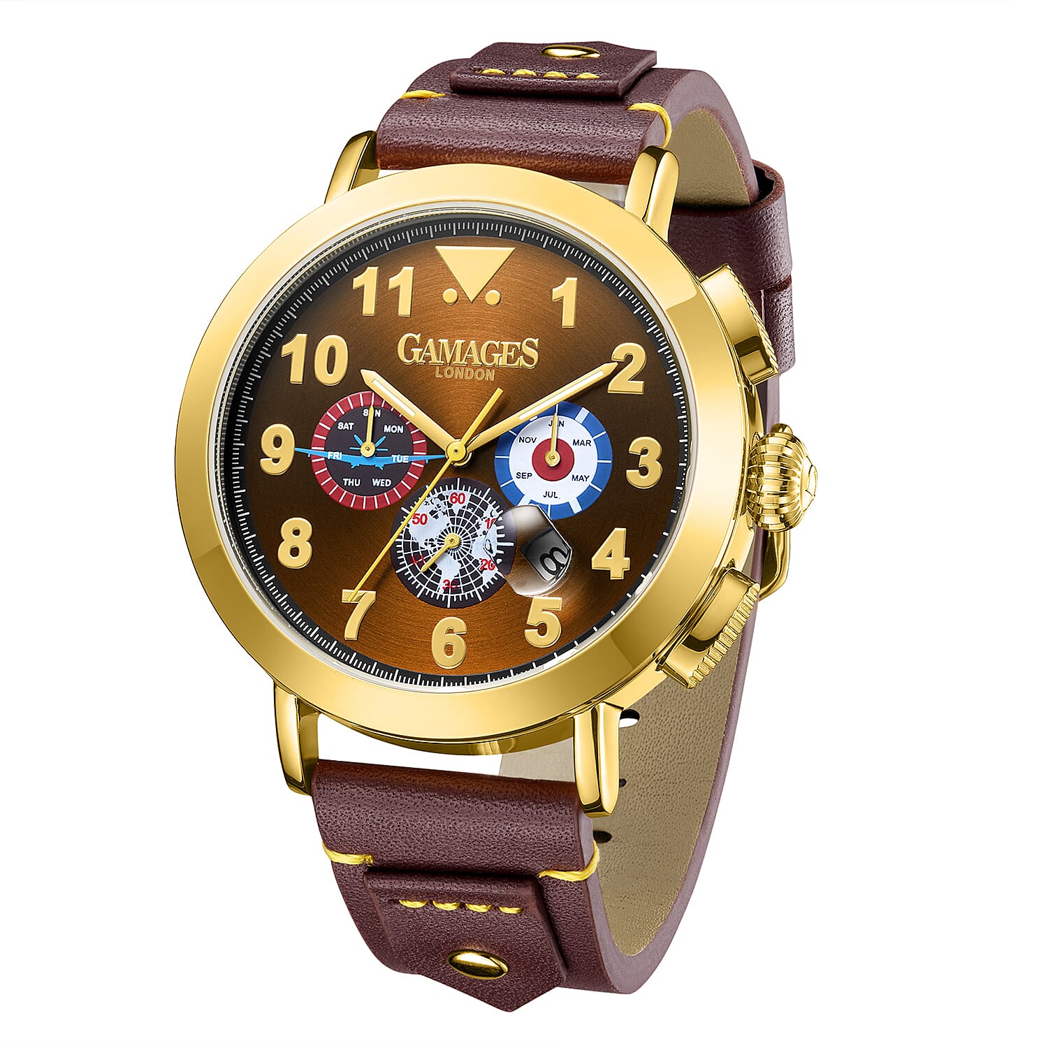 The Gamages Of London PRECISION Hand Assembled Automatic Movement Brown Dial 3 ATM Water Resistant Watch with Brown Leather Bracelet