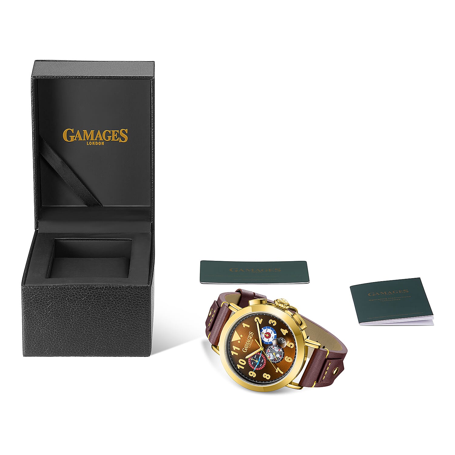 The Gamages Of London PRECISION Hand Assembled Automatic Movement Brown Dial 3 ATM Water Resistant Watch with Brown Leather Bracelet