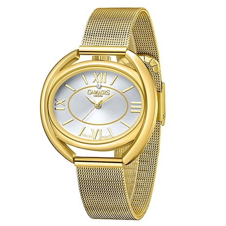 The Gamages Of London Ringlet Diamond Swiss Quartz Movement Blue Dial Water Resistant Watch with Gold Milanese Bracelet