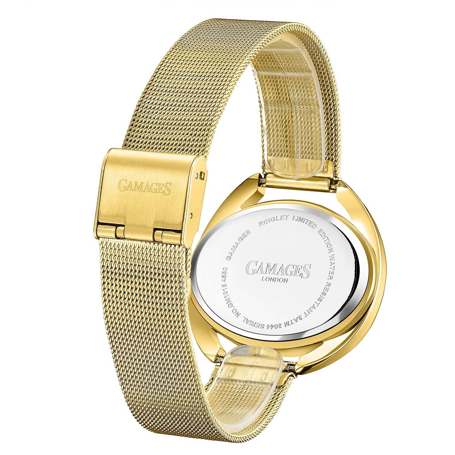 The Gamages Of London Ringlet Diamond Swiss Quartz Movement Blue Dial Water Resistant Watch with Gold Milanese Bracelet