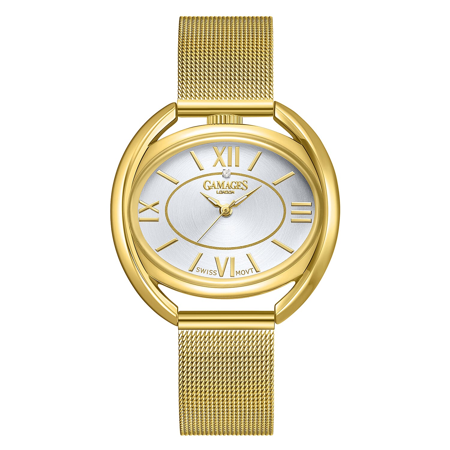 The Gamages Of London Ringlet Diamond Swiss Quartz Movement Blue Dial Water Resistant Watch with Gold Milanese Bracelet