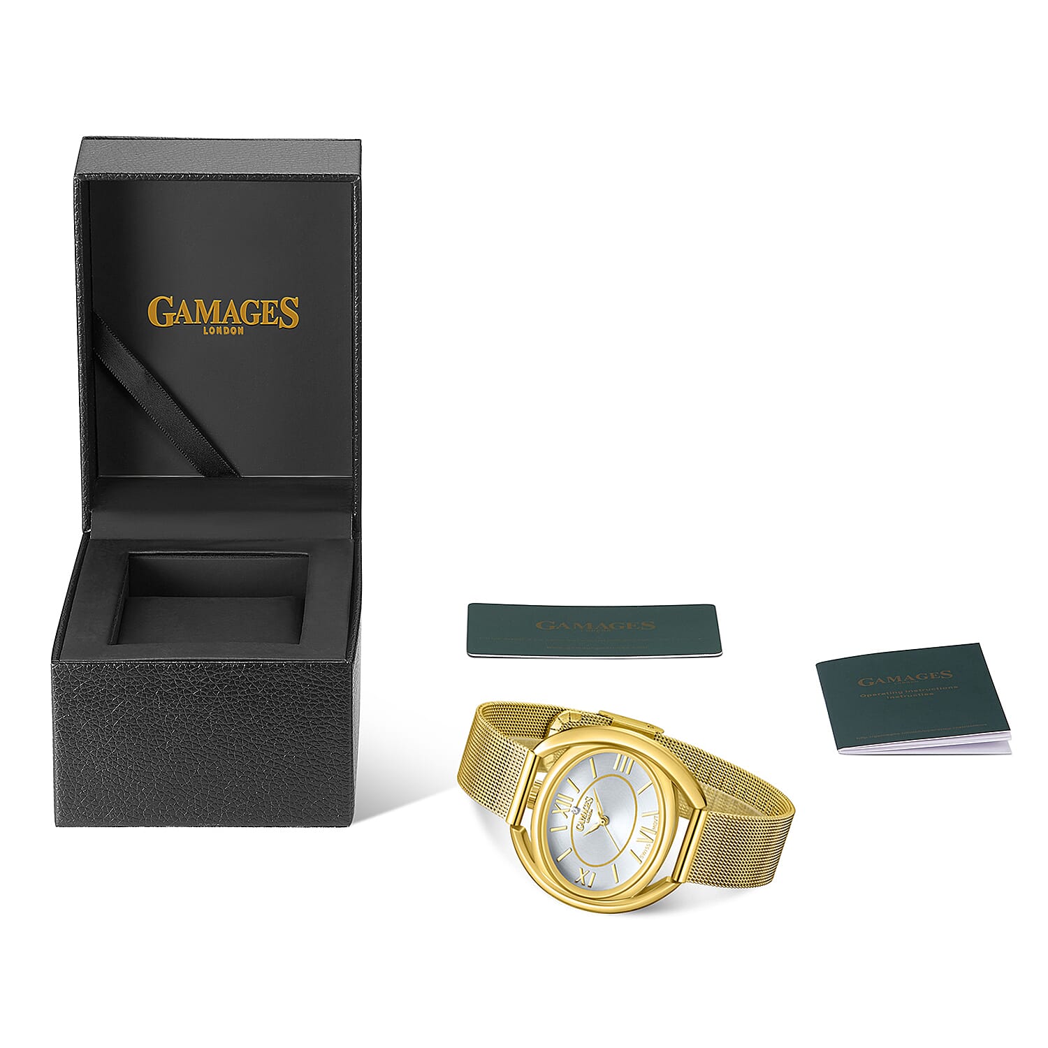 The Gamages Of London Ringlet Diamond Swiss Quartz Movement Blue Dial Water Resistant Watch with Gold Milanese Bracelet