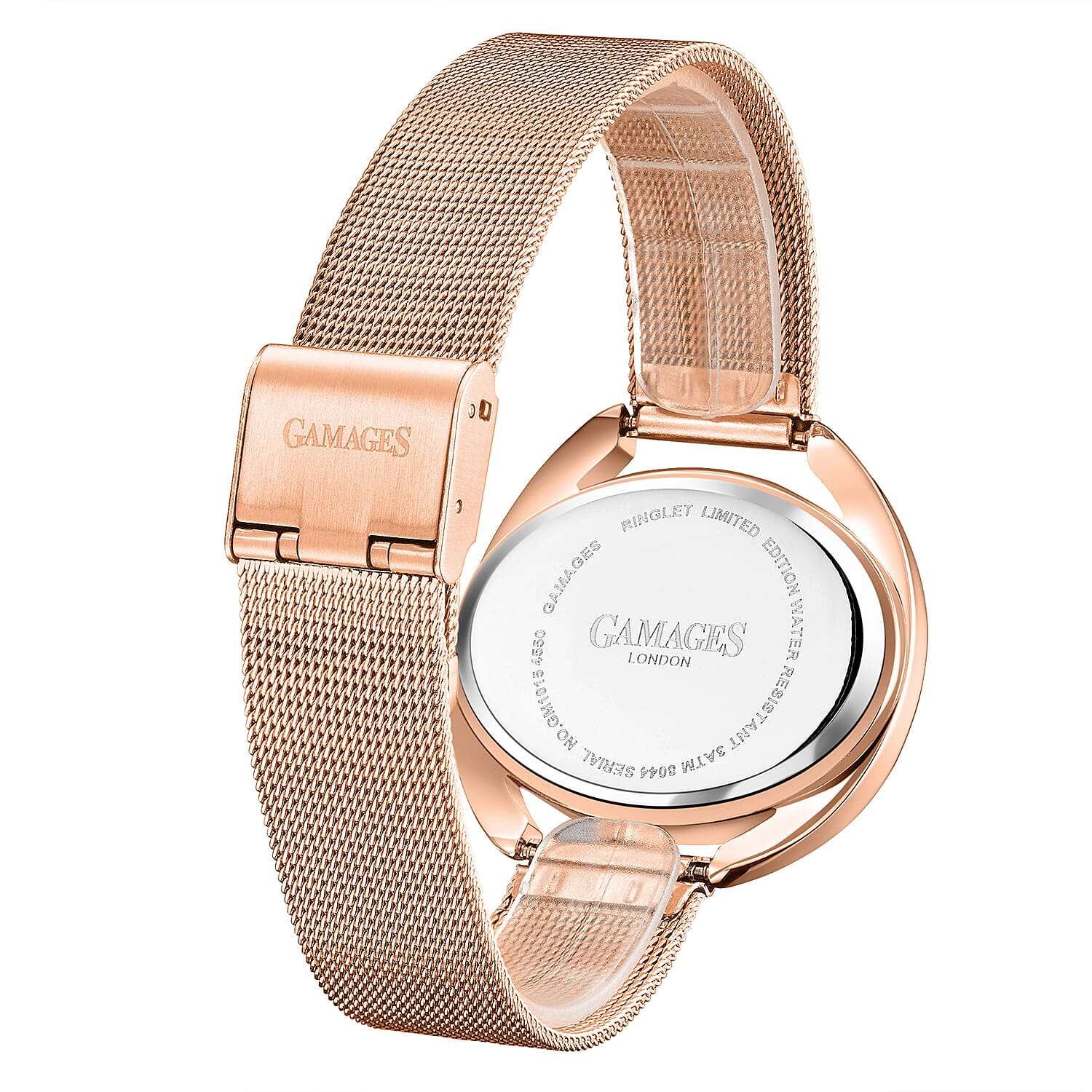 The Gamages Of London Ringlet Diamond Swiss Quartz Movement Rose Dial Water Resistant Watch with Rose Gold Milanese Bracelet