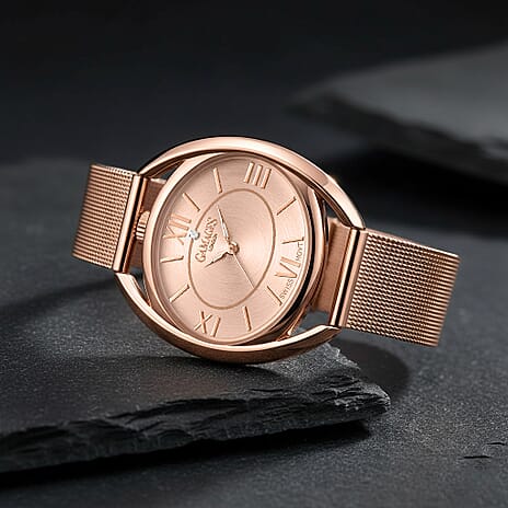 The Gamages Of London Ringlet Diamond Swiss Quartz Movement Rose Dial Water Resistant Watch with Rose Gold Milanese Bracelet