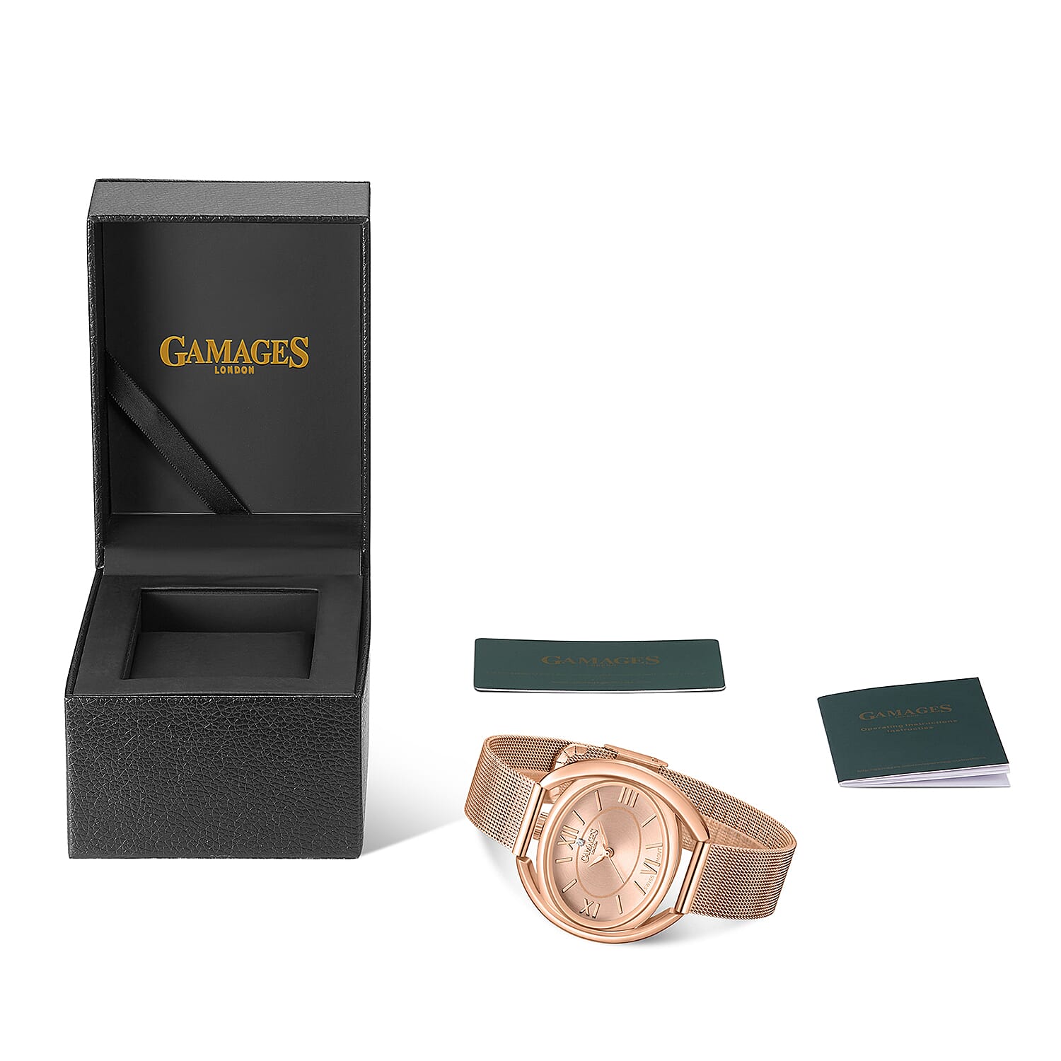 The Gamages Of London Ringlet Diamond Swiss Quartz Movement Rose Dial Water Resistant Watch with Rose Gold Milanese Bracelet