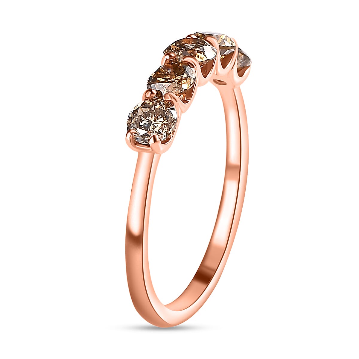 NY Close Out-  Natural Champagne Diamond 5 Stone Ring in 18K Vermeil RG Plated Sterling Silver 1.00 Ct