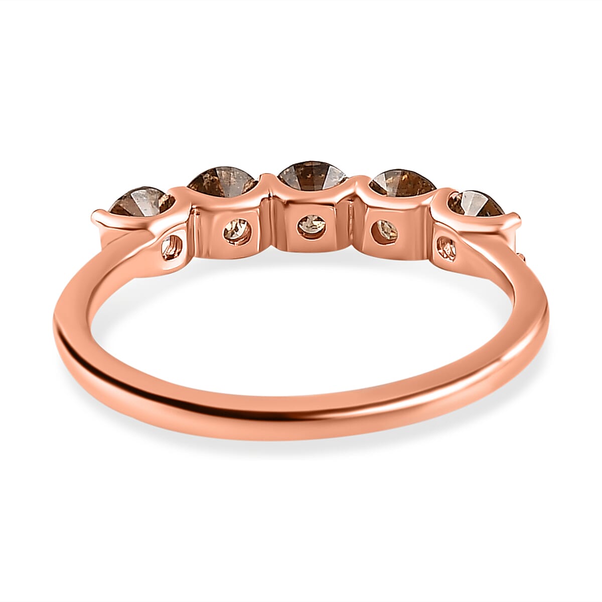 NY Close Out-  Natural Champagne Diamond 5 Stone Ring in 18K Vermeil RG Plated Sterling Silver 1.00 Ct