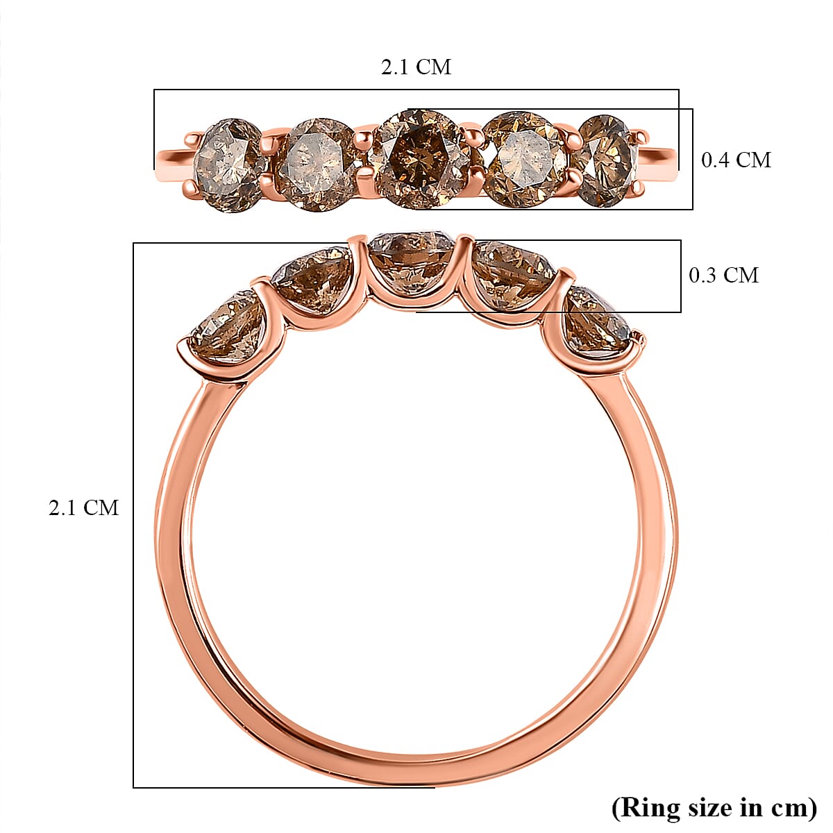 NY Close Out-  Natural Champagne Diamond 5 Stone Ring in 18K Vermeil RG Plated Sterling Silver 1.00 Ct