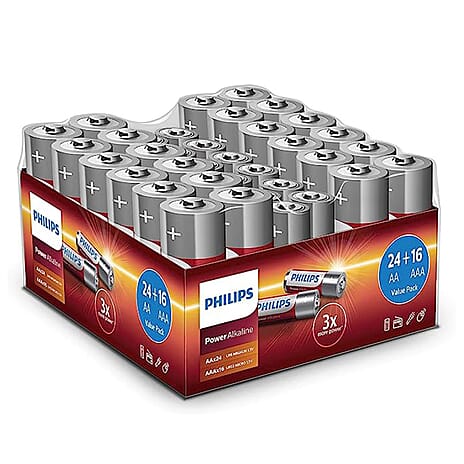 40 PHILLIPS Batteries- 24x AA and 16x AAA - Power Alkaline with Long Life