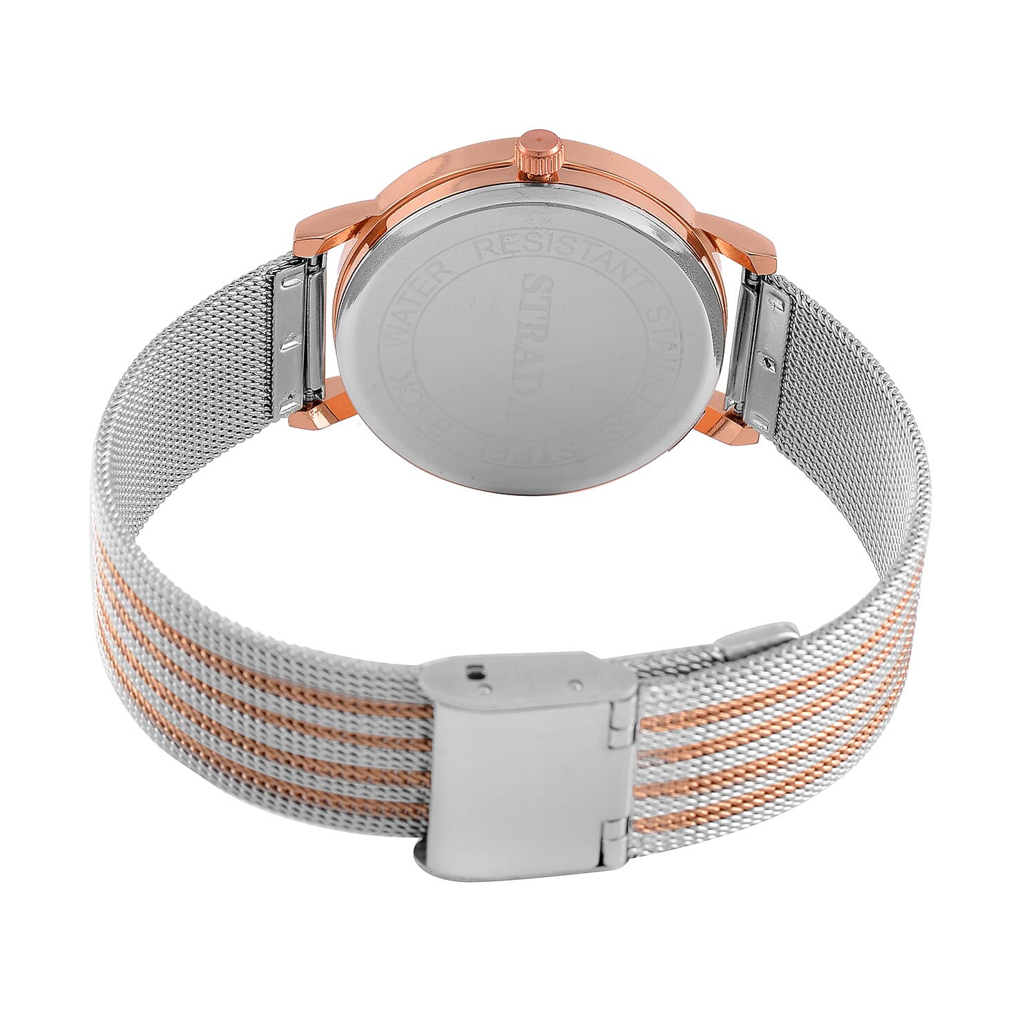 STRADA Japanese Movement Floral Pattern Hydraulic Literal Water Resistant Watch With Rose Gold - White Stainless Steel Mesh Strap