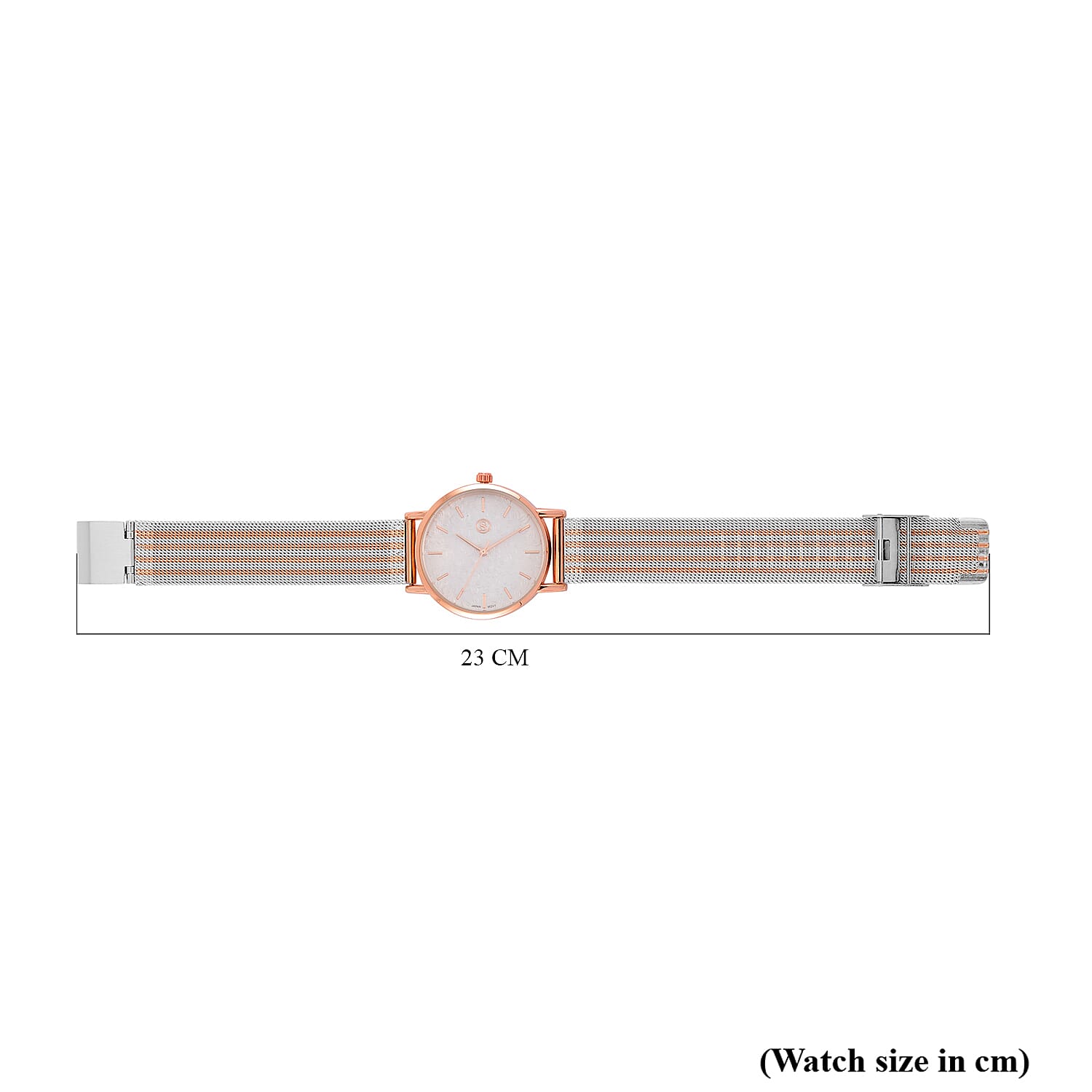 STRADA Japanese Movement Floral Pattern Hydraulic Literal Water Resistant Watch With Rose Gold - White Stainless Steel Mesh Strap
