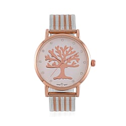 STRADA Japanese Movt.Tree of Life Dial Water Resistant Watch in Gold Tone with Stainless Steel Mesh Strap