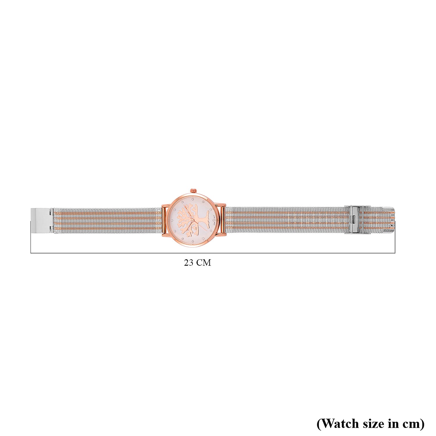 STRADA Japanese Movement Tree Pattern Water Resistant Watch in Rose Gold Tone with Stainless Steel Mesh Strap
