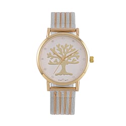STRADA Japanese Movt.Tree of Life Dial Water Resistant Watch in Gold Tone with Stainless Steel Mesh Strap