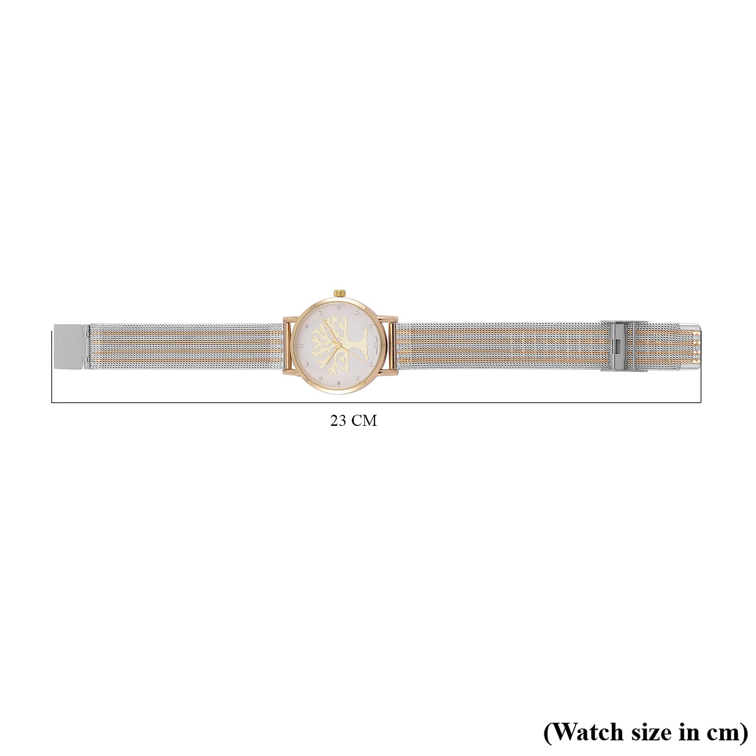 STRADA Japanese Movt.Tree of Life Dial Water Resistant Watch in Gold Tone with Stainless Steel Mesh Strap