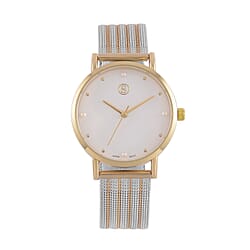 STRADA Japanese Movement White Dial Water Resistant Watch in Gold Tone with Stainless Steel Mesh Strap