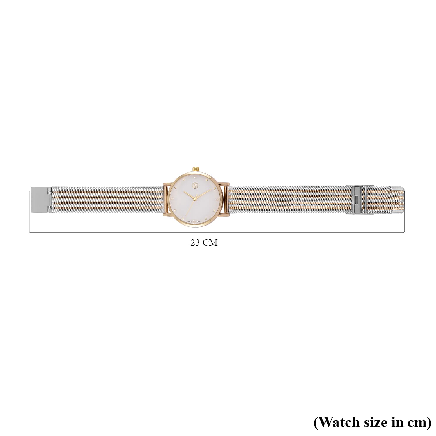 STRADA Japanese Movement White Dial Water Resistant Watch in Gold Tone with Stainless Steel Mesh Strap