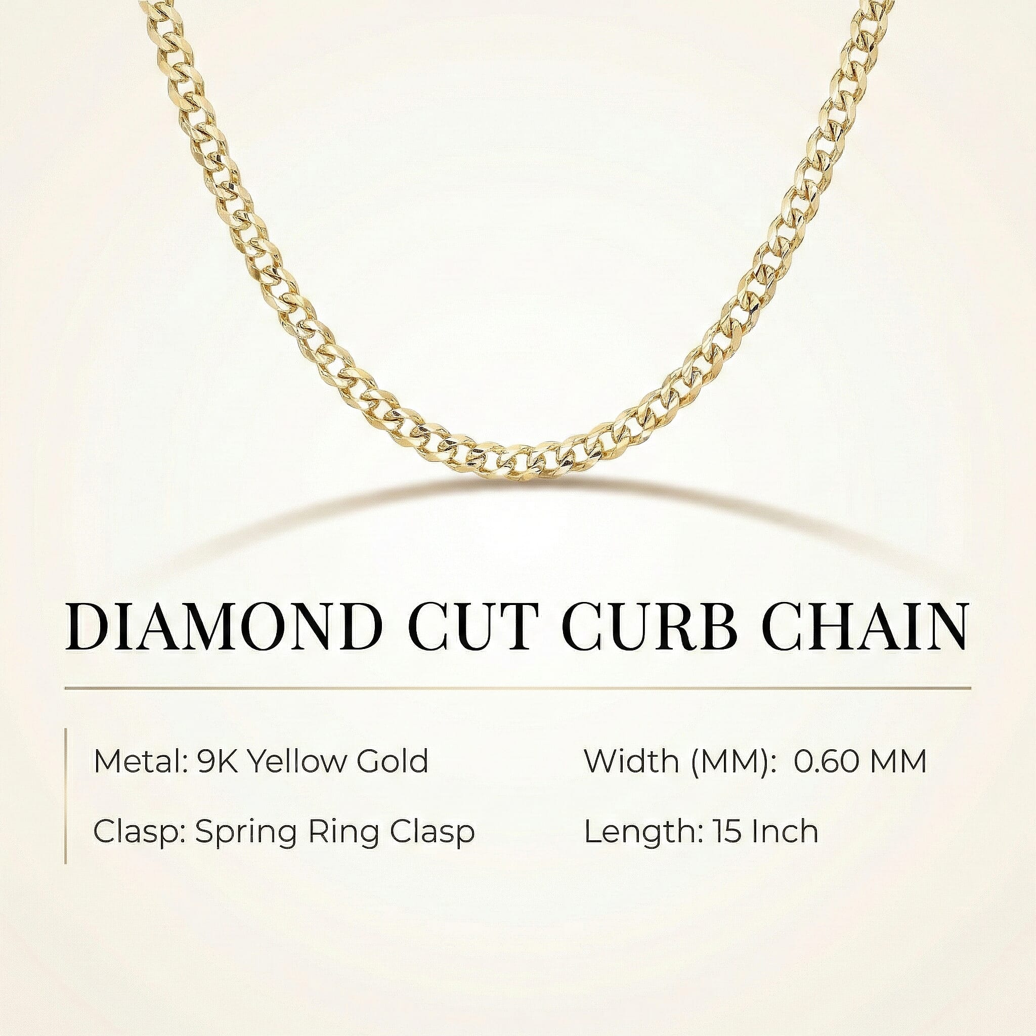 9K Yellow Gold  Chain (Size - 15),  Gold Wt. 0.44 Gms