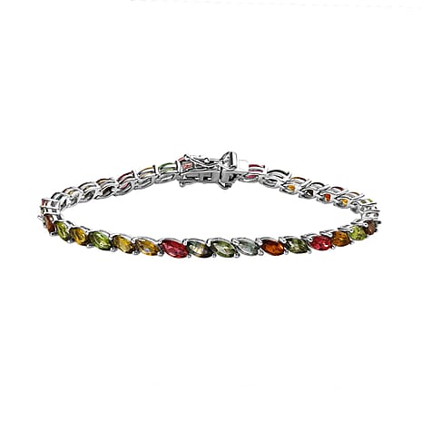 Multi-Tourmaline Linking Tennis Bracelet (Size - 7.5) with GB Lock Box in Platinum Overlay Sterling Silver 8.47 Ct, Silver Wt. 8.15 Gms