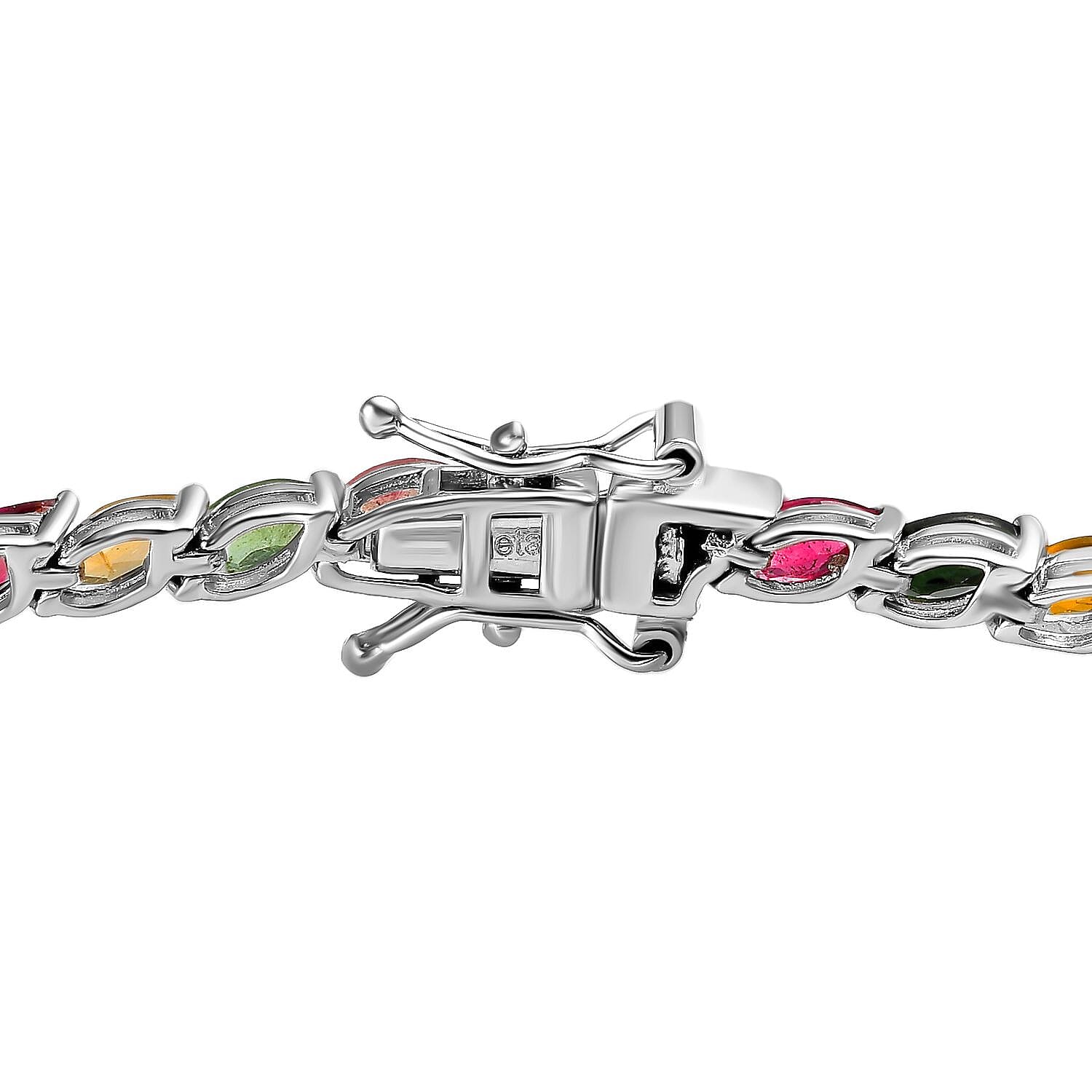 Multi-Tourmaline Linking Tennis Bracelet (Size - 7.5) with GB Lock Box in Platinum Overlay Sterling Silver 8.47 Ct, Silver Wt. 8.15 Gms