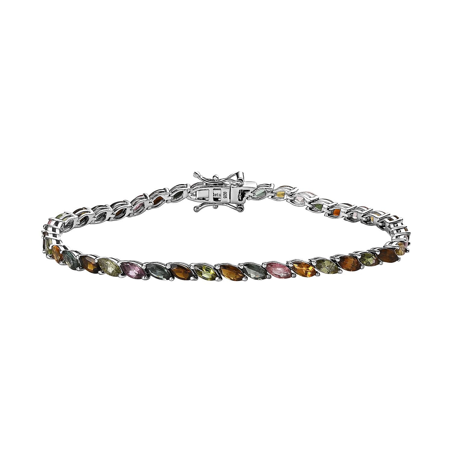 Multi-Tourmaline Linking Tennis Bracelet (Size - 8) with GB Lock Box in Platinum Overlay Sterling Silver 8.80 Ct.