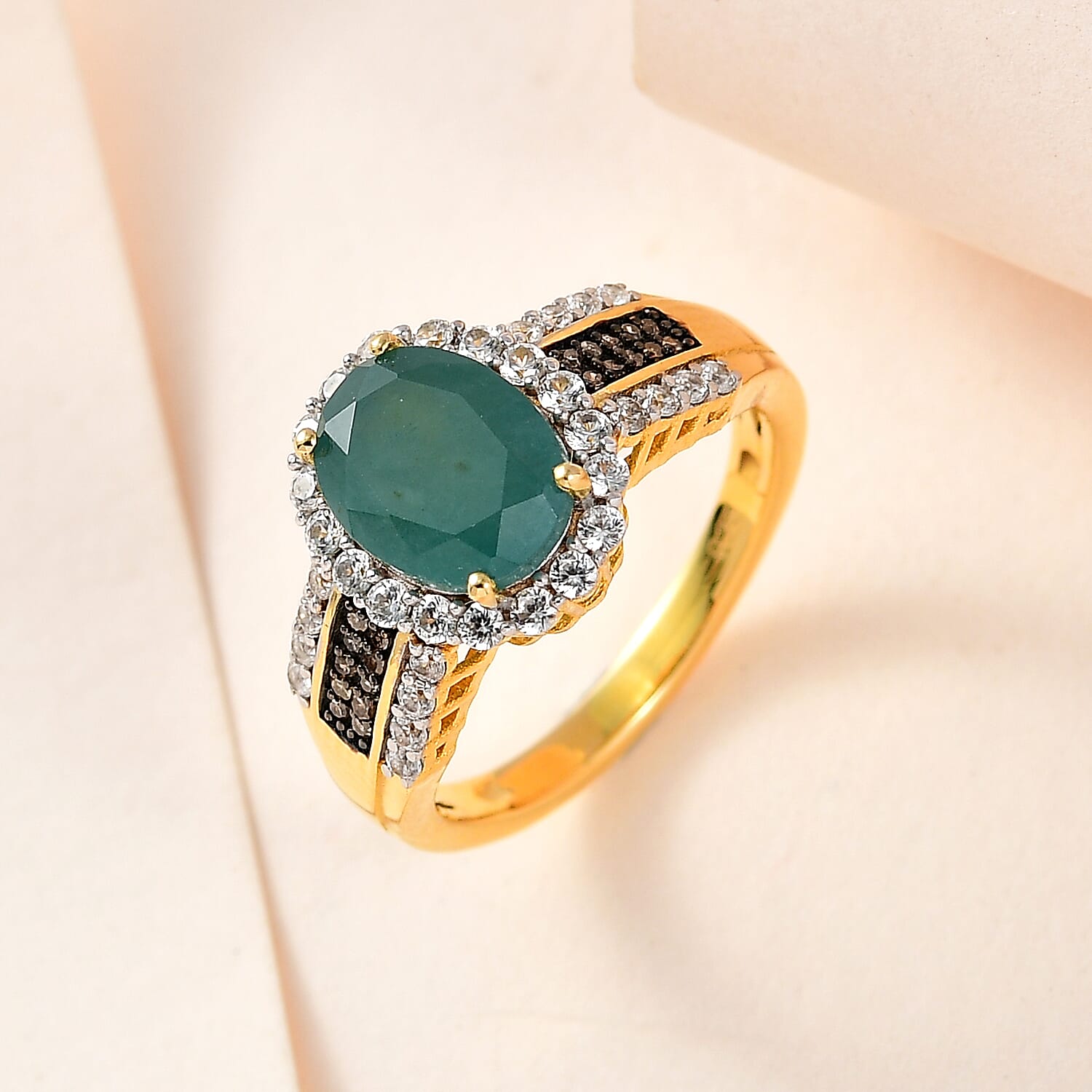 Grandidierite and Natural Zircon and Champagne Diamond Ring in 18K Yellow Gold Vermeil Plated Sterling Silver 2.58 Ct