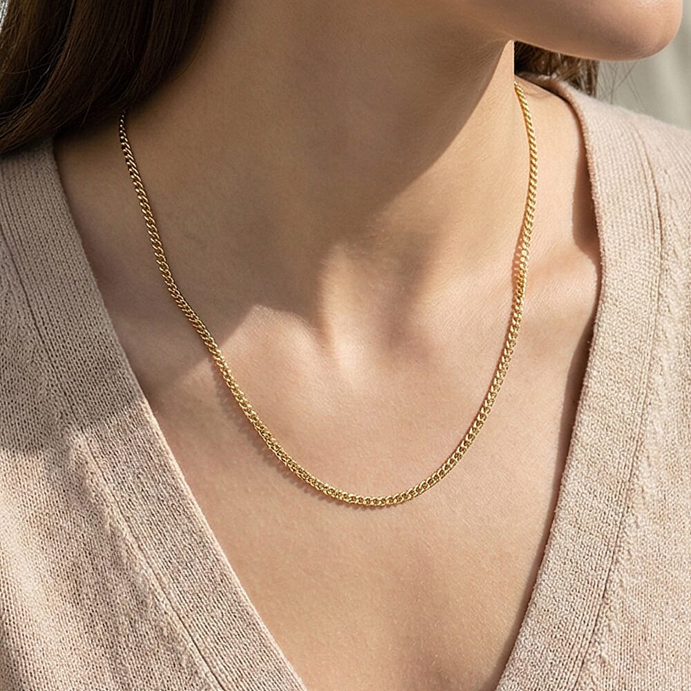 9K Yellow Gold Diamond Cut Curb Chain (Size - 24) with Spring Ring Clasp