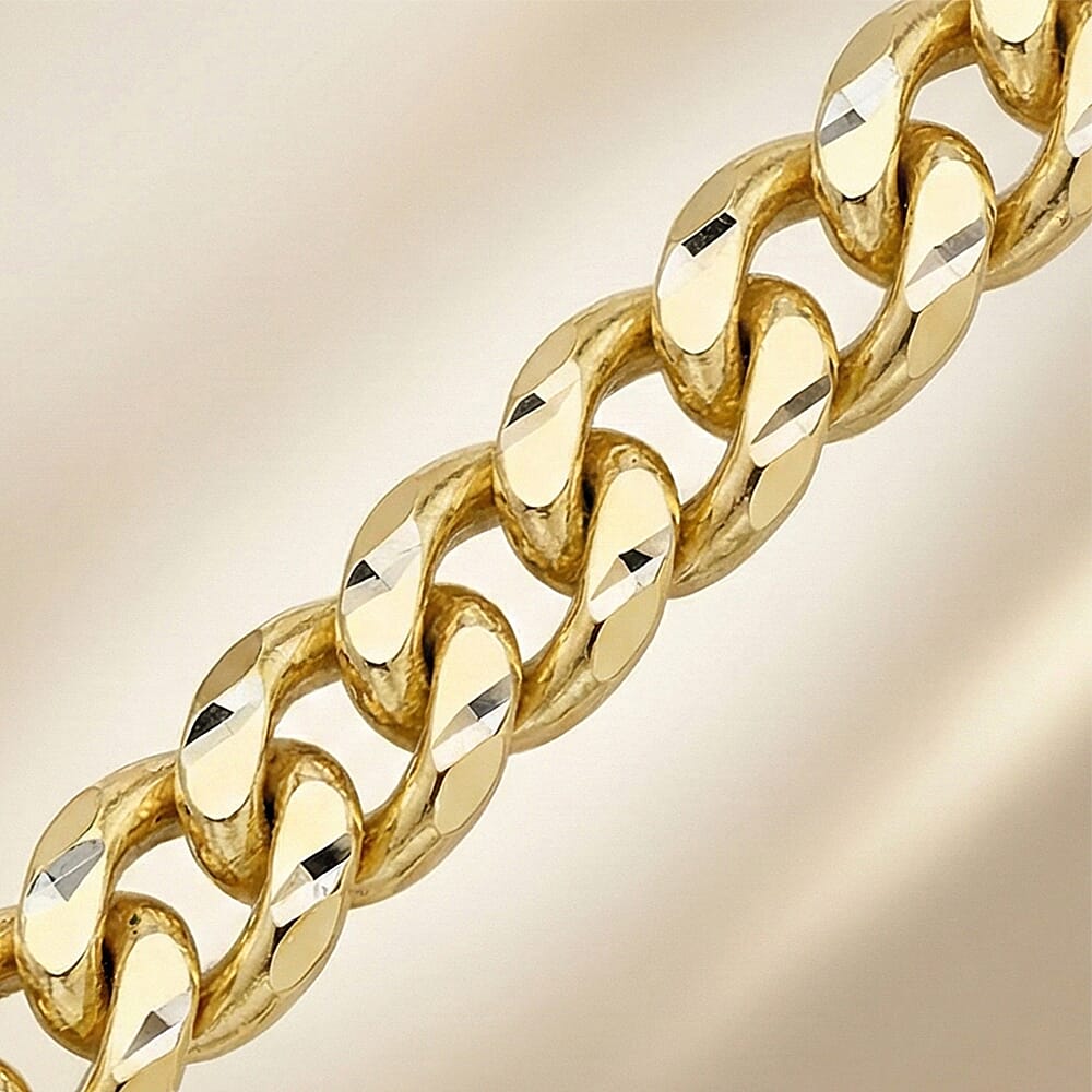 9K Yellow Gold Diamond Cut Curb Chain (Size - 24) with Spring Ring Clasp
