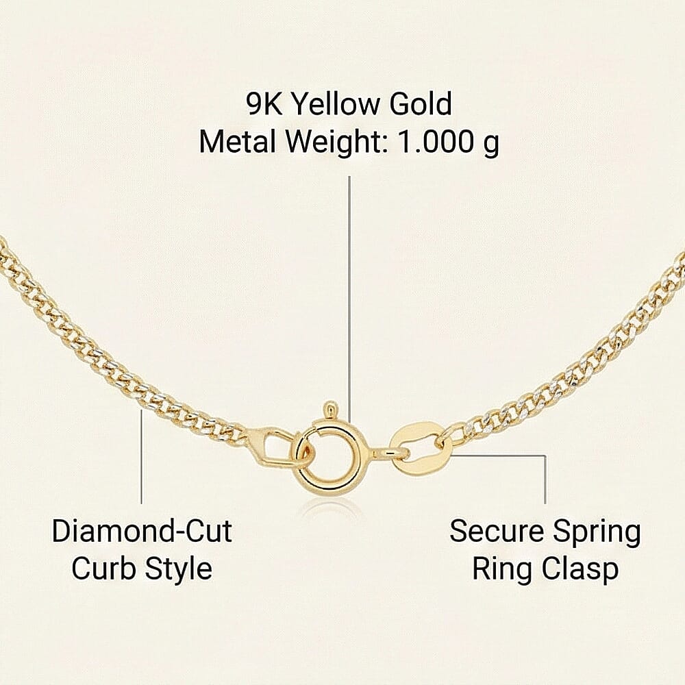 9K Yellow Gold Diamond Cut Curb Chain (Size - 24) with Spring Ring Clasp