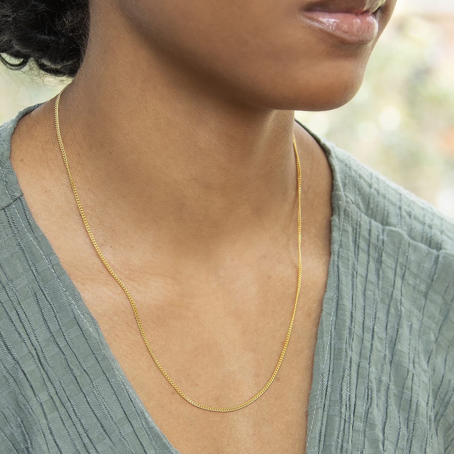 9K Yellow Gold Diamond Cut Curb Chain With Spring Ring Clasp (Adjustable Size - 18-20)