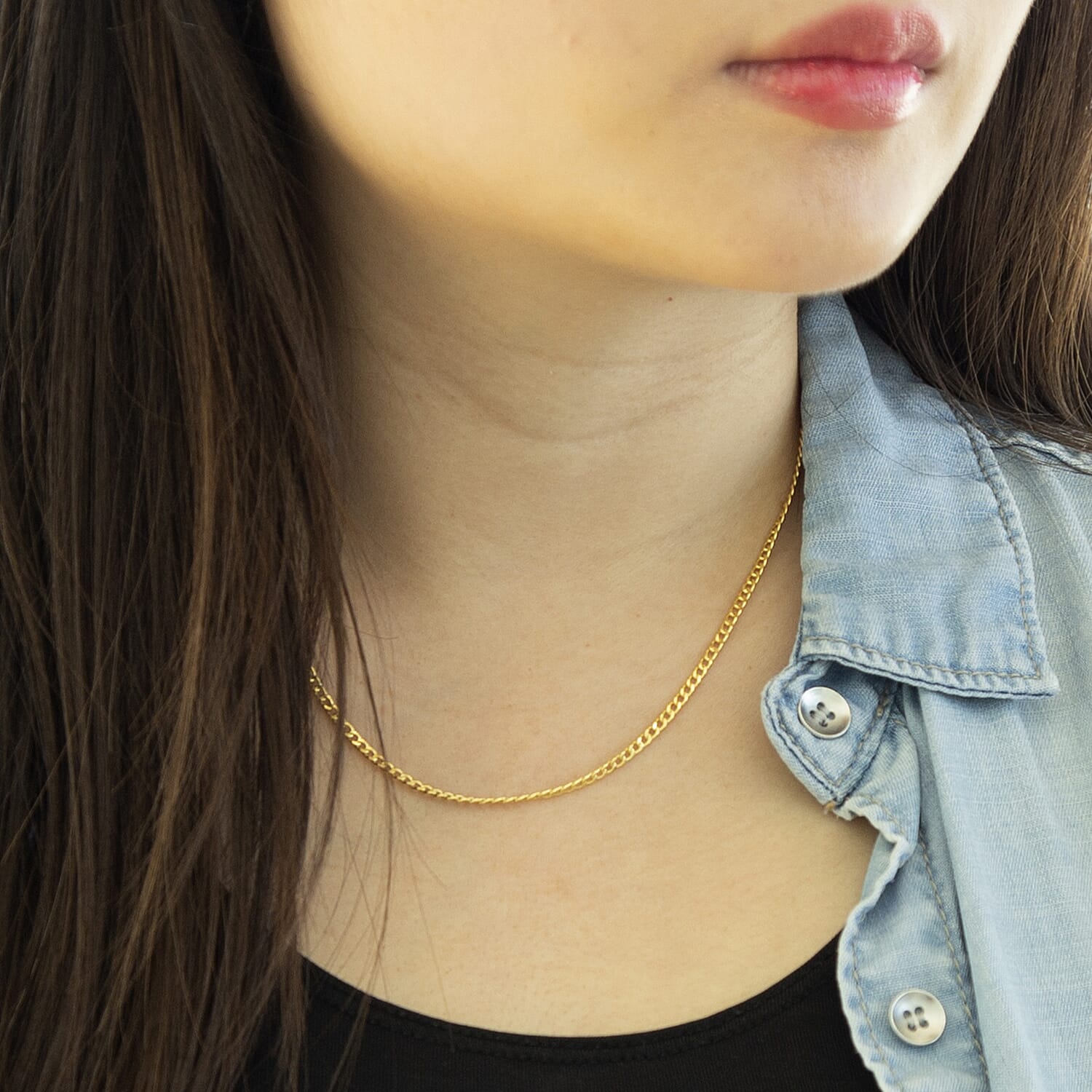 9K Yellow Gold Curb Chain With Spring Ring Clasp (Size - 16)