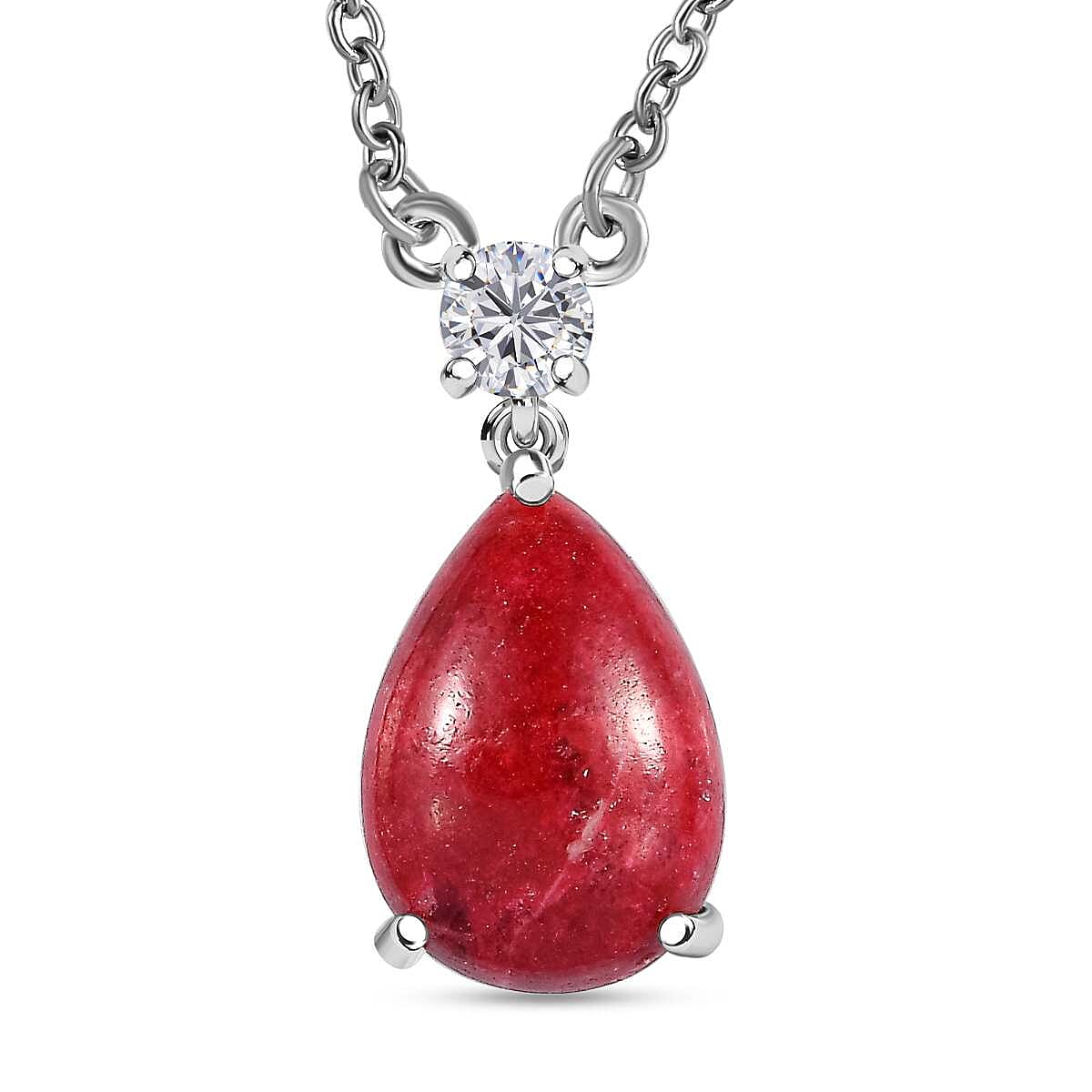 Thulite and White Topaz Sterling Silver Necklace (Size - 20) 6.95 Ct