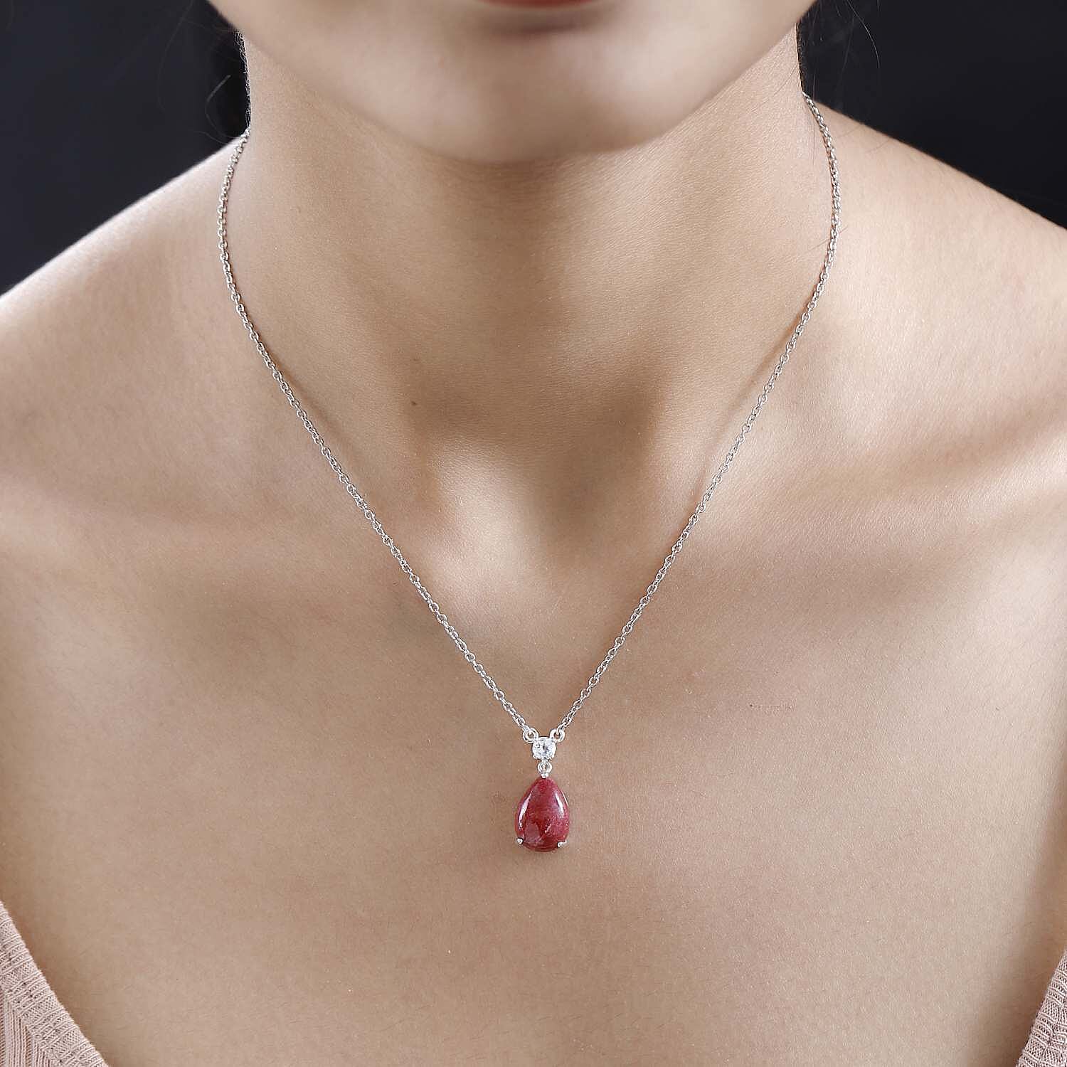 Thulite and White Topaz Sterling Silver Necklace (Size - 20) 6.95 Ct