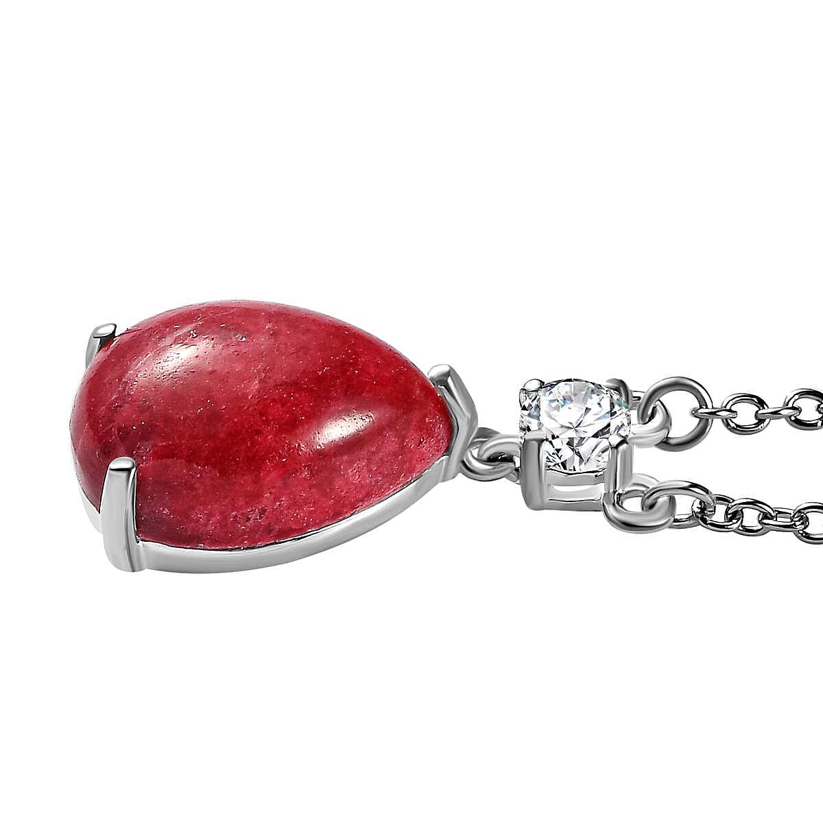 Thulite and White Topaz Sterling Silver Necklace (Size - 20) 6.95 Ct