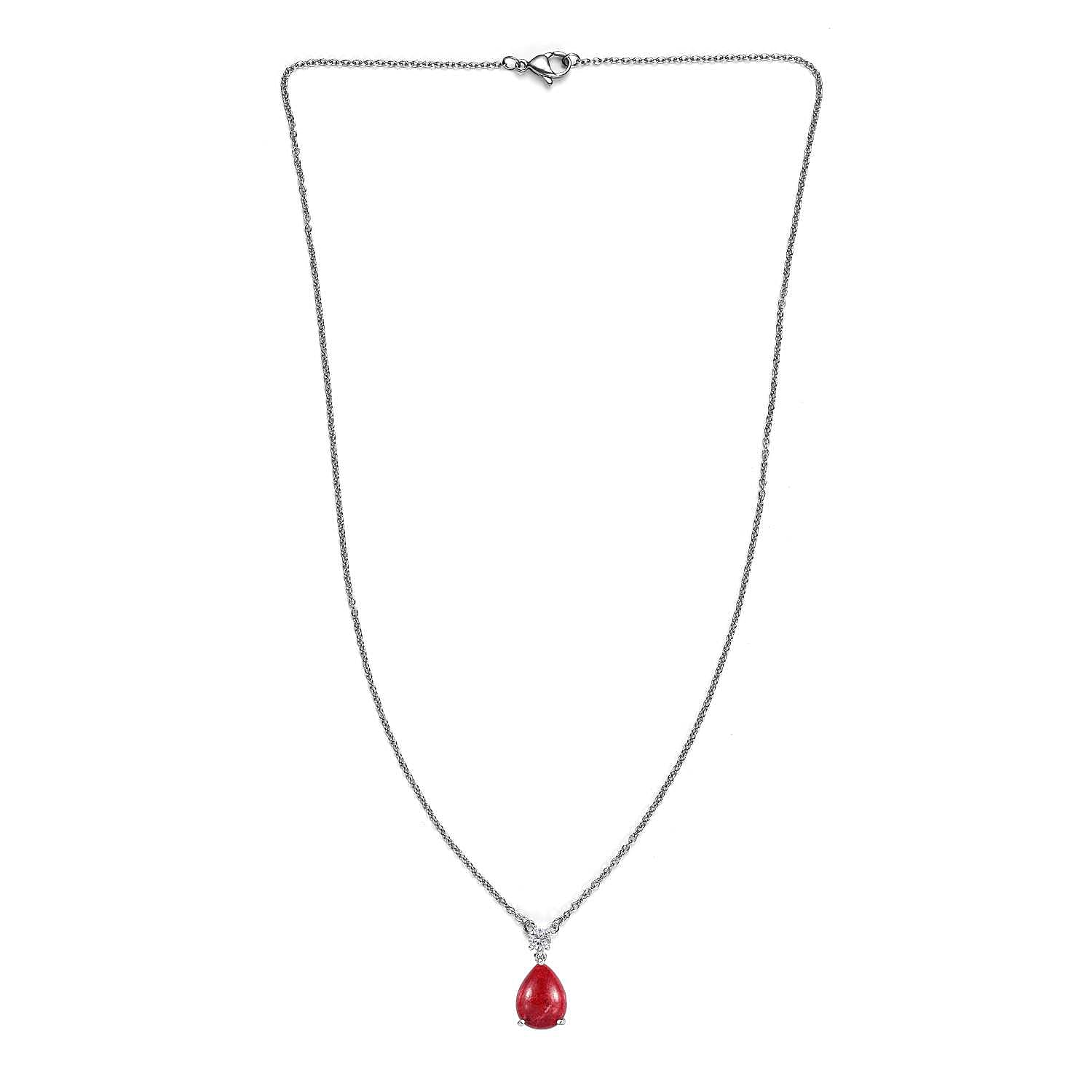 Thulite and White Topaz Sterling Silver Necklace (Size - 20) 6.95 Ct