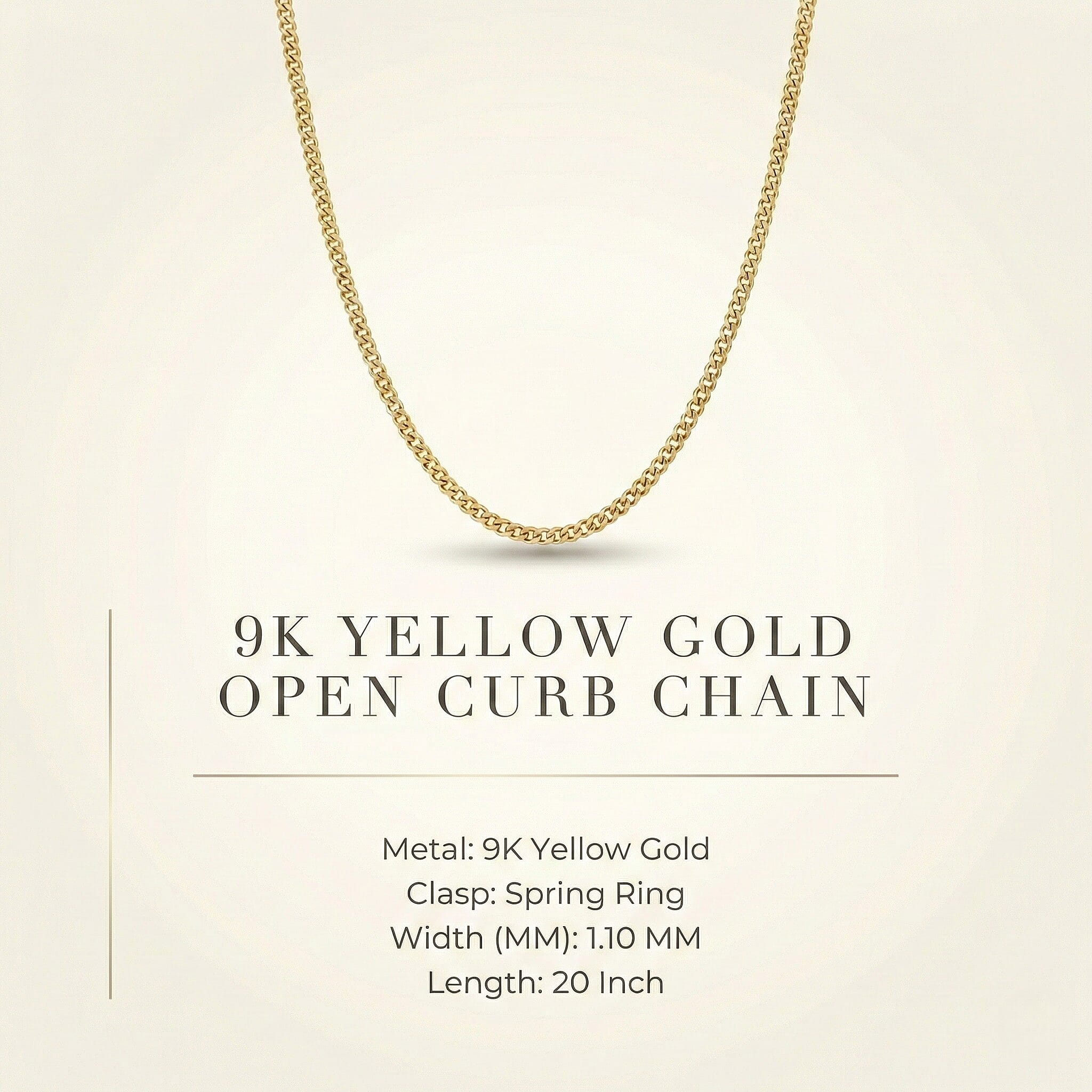 9K Yellow Gold  Chain (Size - 20),  Gold Wt. 1 Gms