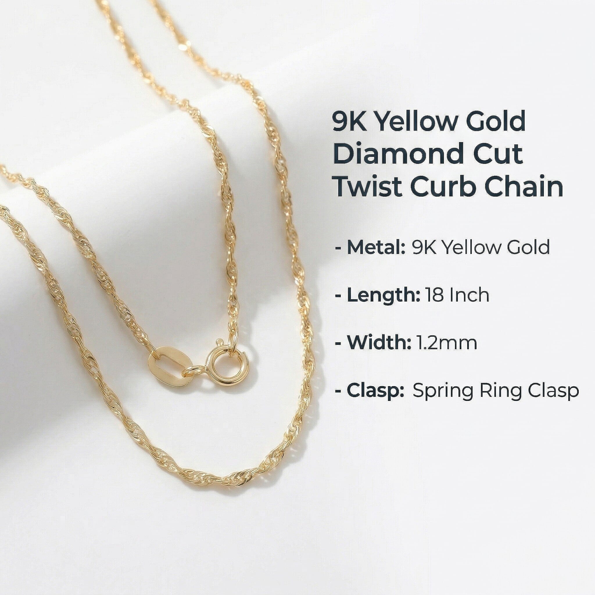 9K Yellow Gold  Chain (Size - 18),  Gold Wt. 0.92 Gms
