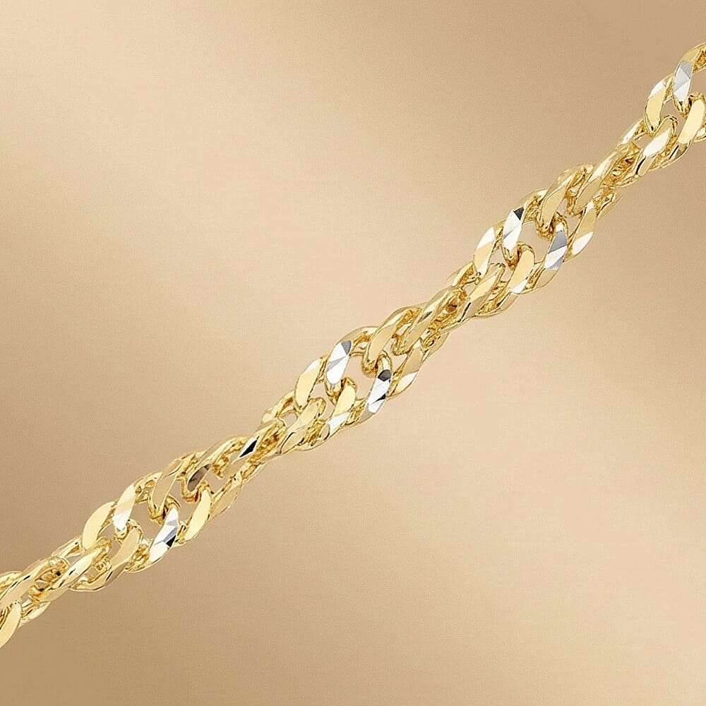 9K Yellow Gold Diamond Cut Twist Curb Chain (Size - 20) with Spring Ring Clasp