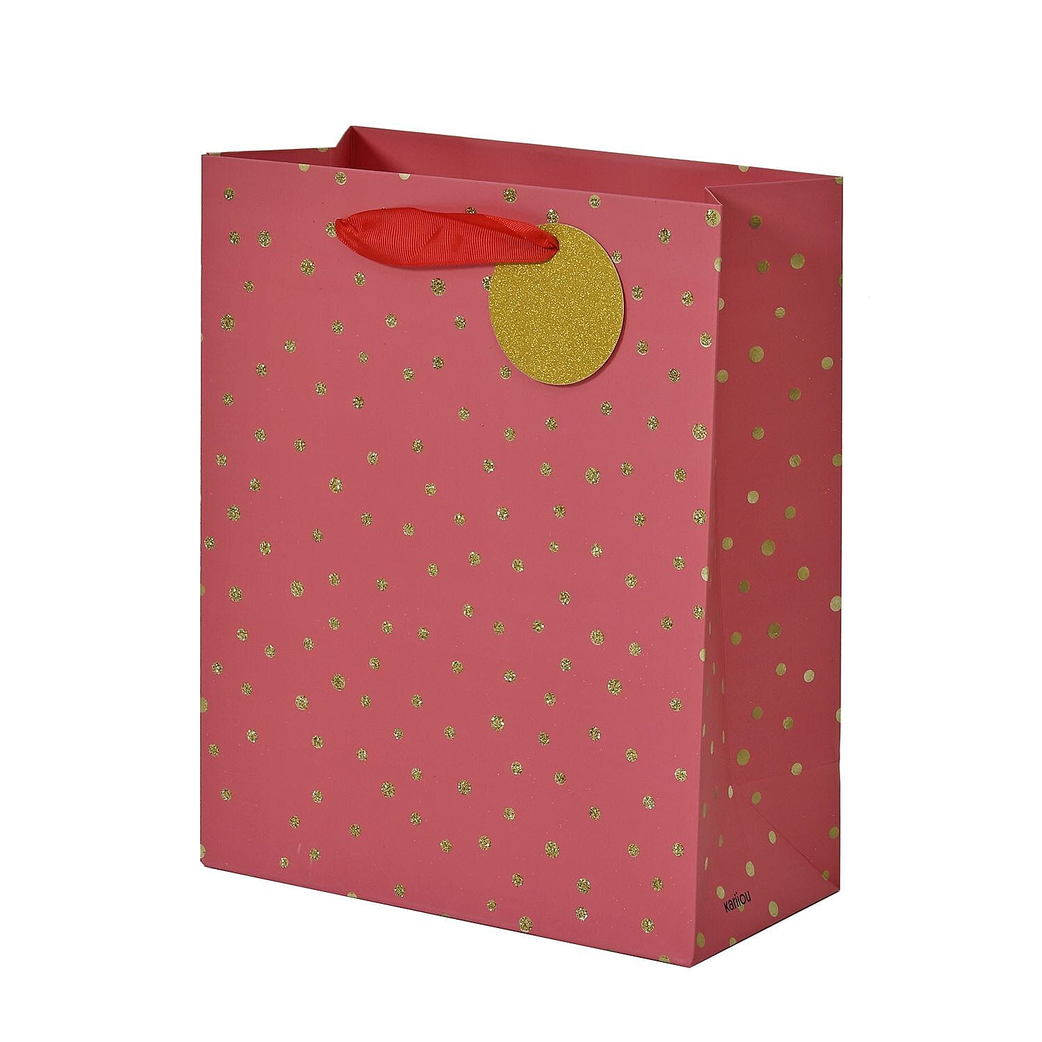 Set of 12 Eco Friendly Gift Bags with Gold Foiling Prints for All Occasions (Size - Lx4-Multi, Mx4-Red, Sx4 - Gold)