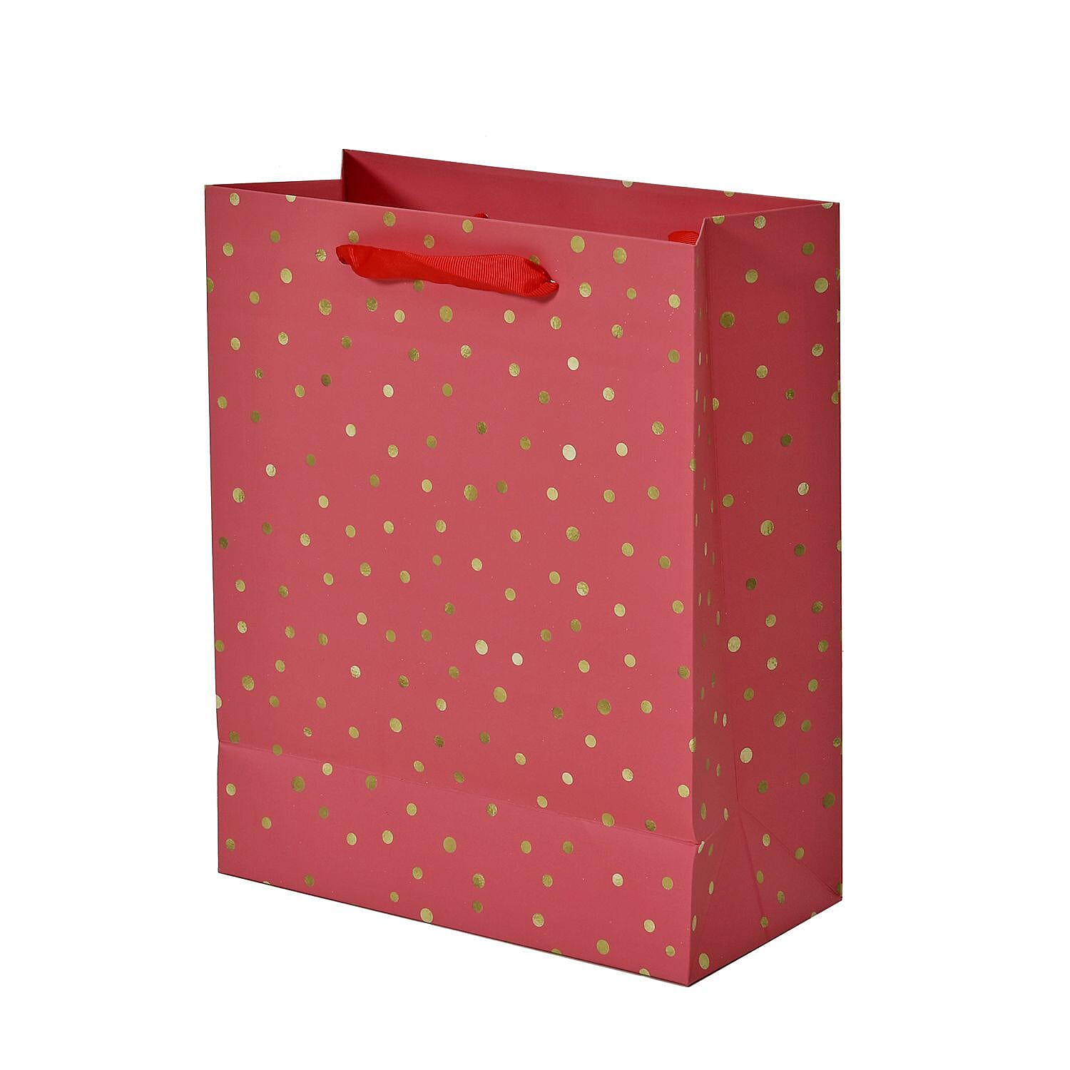Set of 12 Eco Friendly Gift Bags with Gold Foiling Prints for All Occasions (Size - Lx4-Multi, Mx4-Red, Sx4 - Gold)
