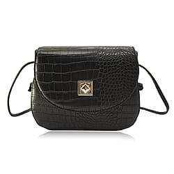 Croc Embossed Twistlock Shoulder Bag - Grey