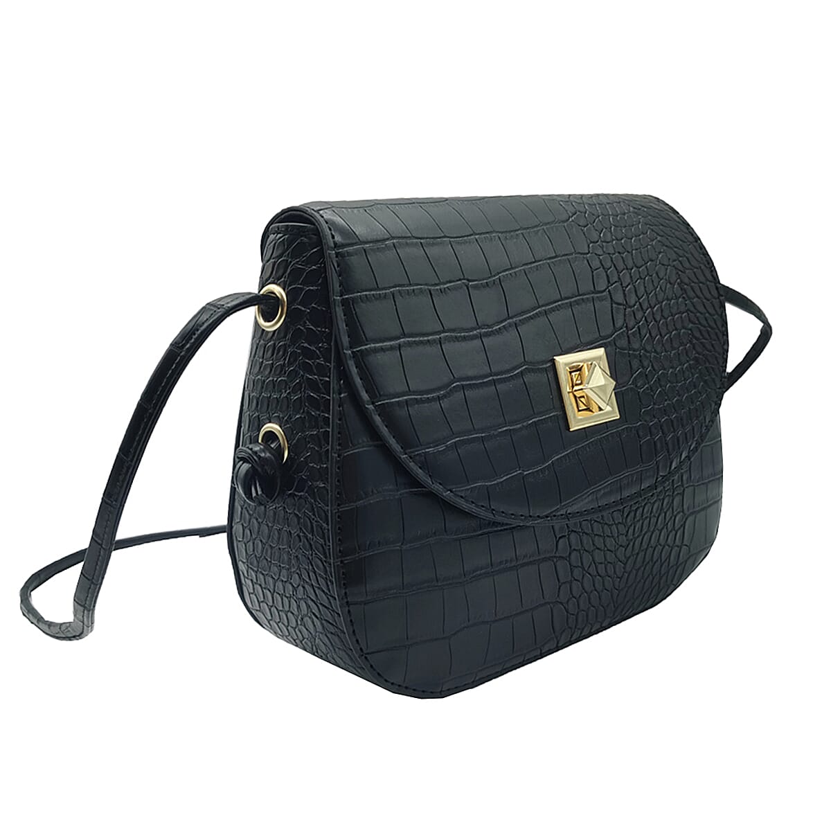 Polyurethane Crossbody Bag (Size 9x24x20 cm) - Black