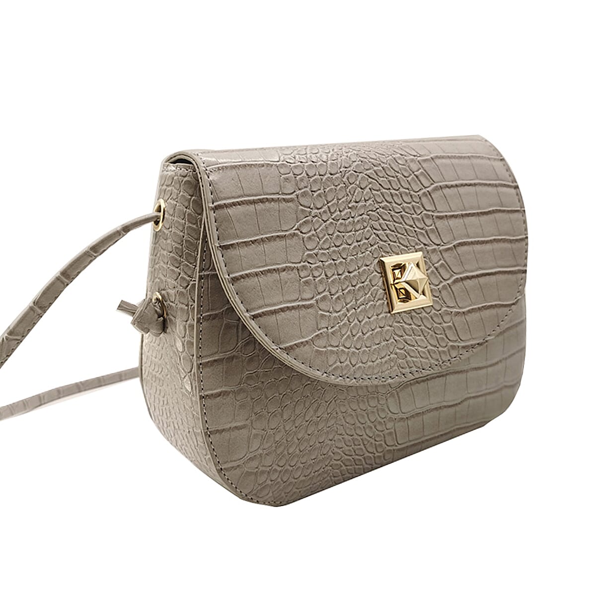 Croc Embossed Twistlock Shoulder Bag - Grey