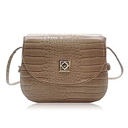 Croc Embossed Twistlock Shoulder Bag - Grey