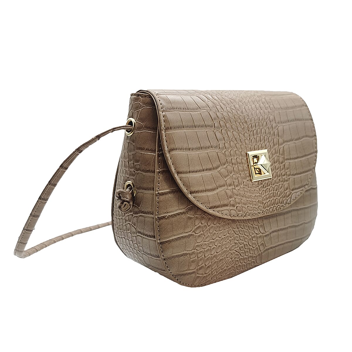 Croc Embossed Twistlock Shoulder Bag - Mink