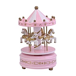 Handcrafted 4-horse Wood Carousel Musical Box - White
