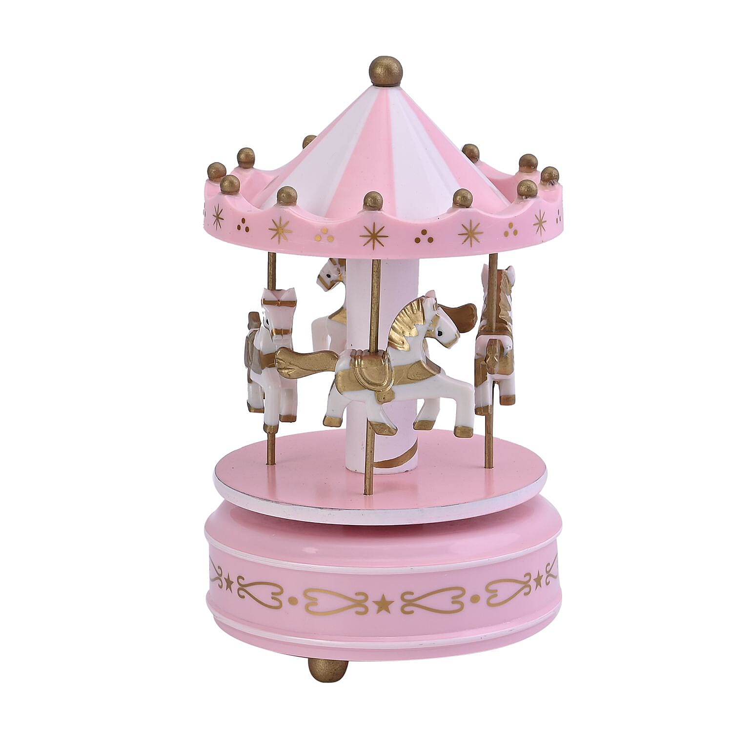 Handcrafted 4-horse Wood Carousel Musical Box - White & Pink