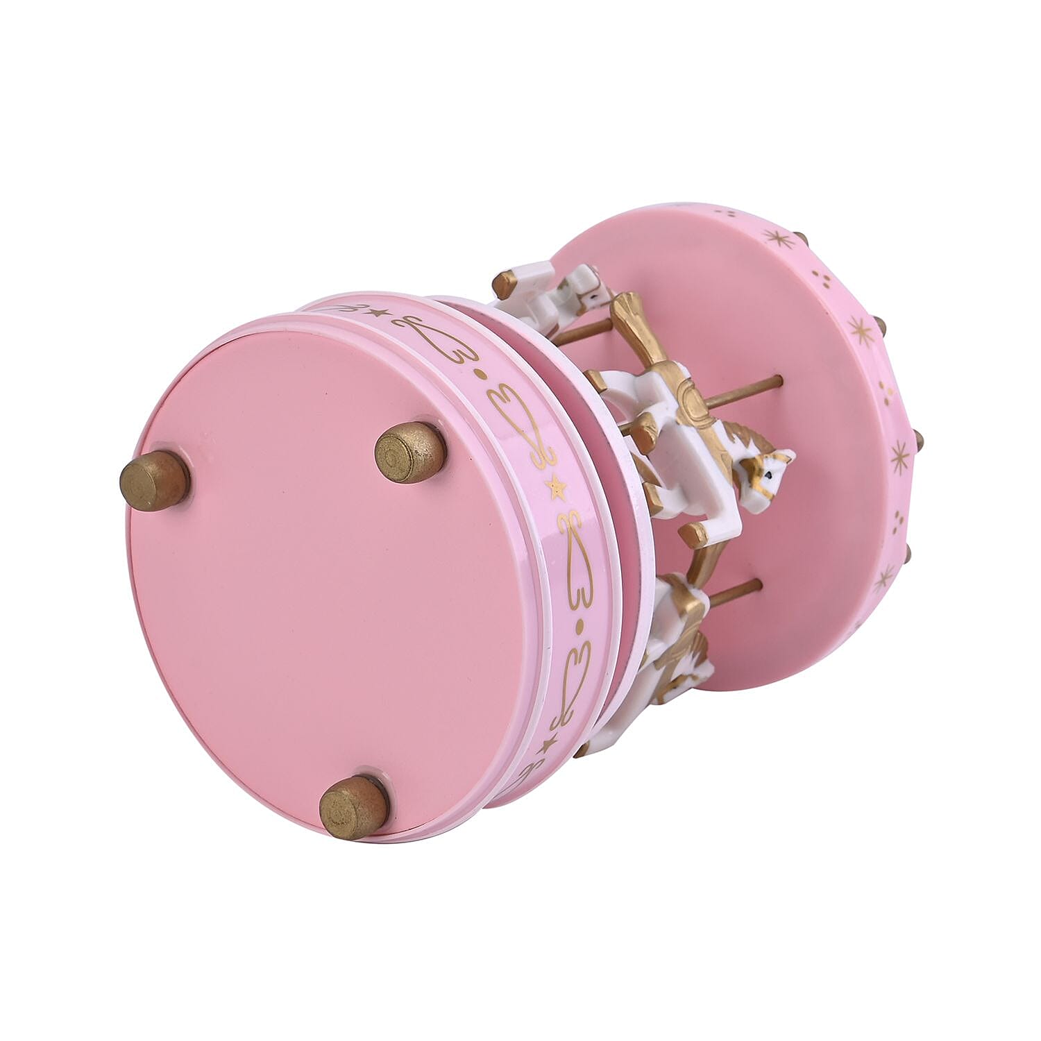 Handcrafted 4-horse Wood Carousel Musical Box - White & Pink