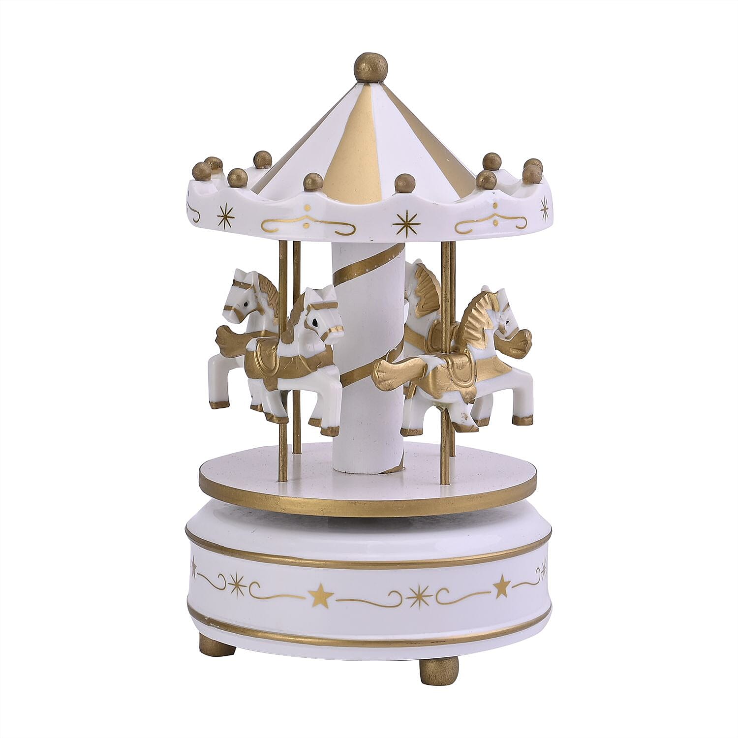 Handcrafted 4-horse Wood Carousel Musical Box - White