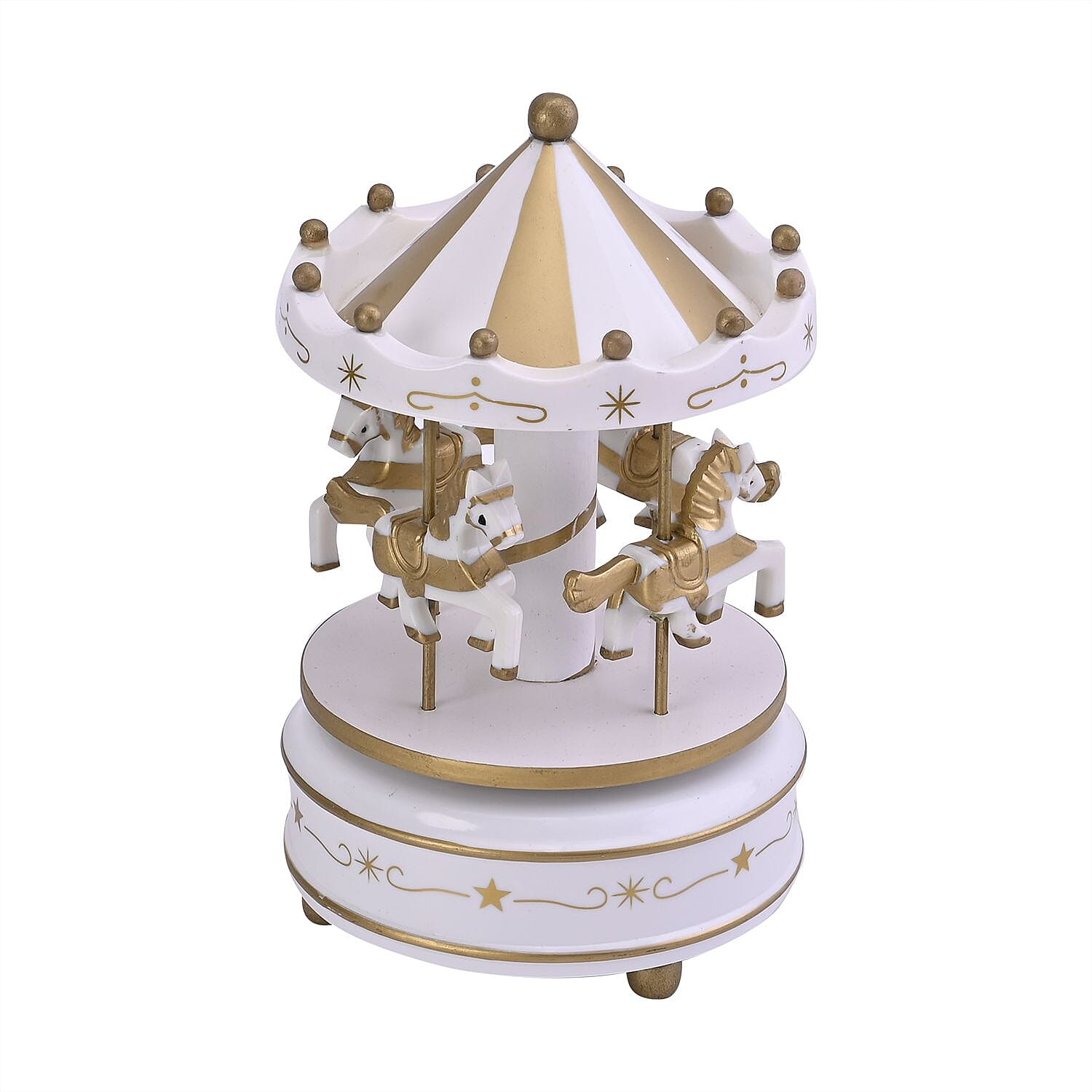 Handcrafted 4-horse Wood Carousel Musical Box - White